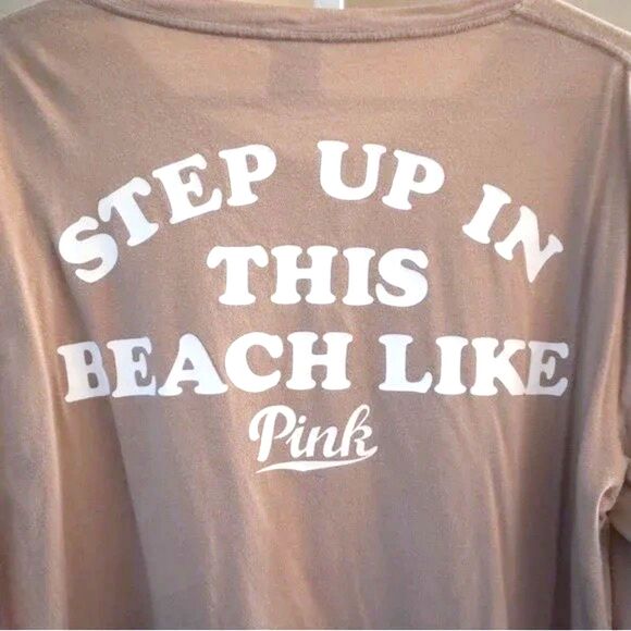 Victoria's Secret Pink sz L Beige Long Sleeve Graphic Tee - Picture 3 of 8